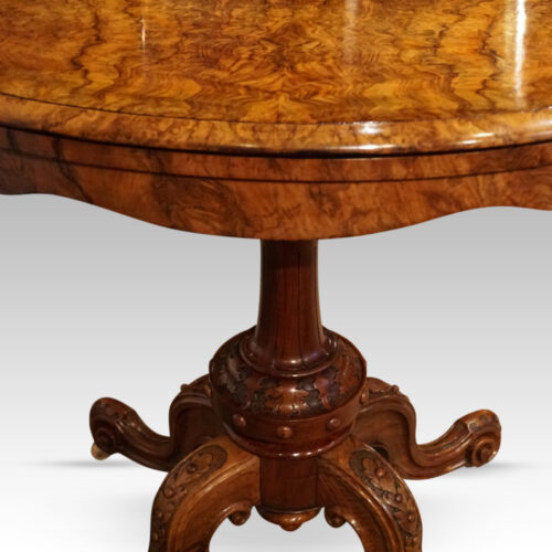 Victorian walnut demi lune card table apron