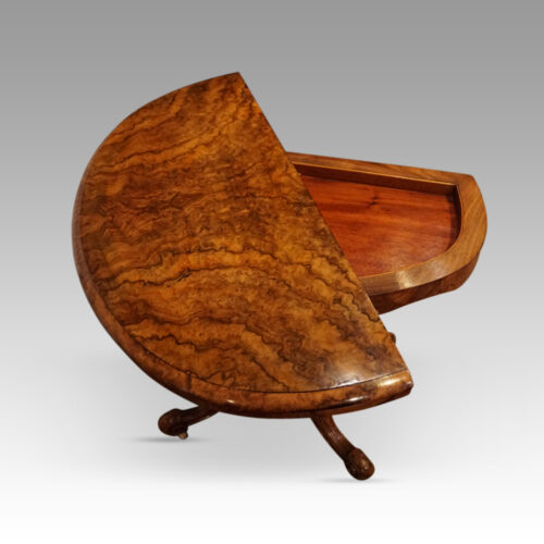 Victorian walnut demi lune card table interior