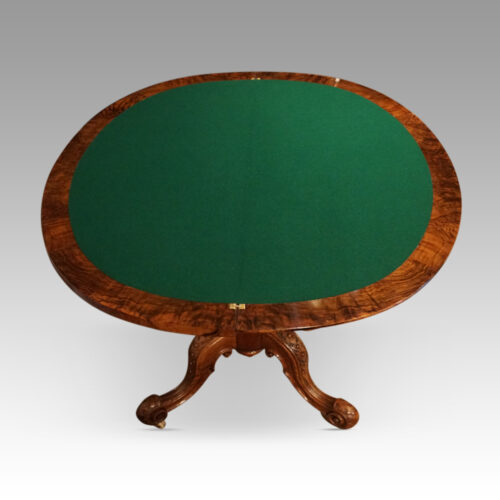 Victorian walnut demi lune card table open