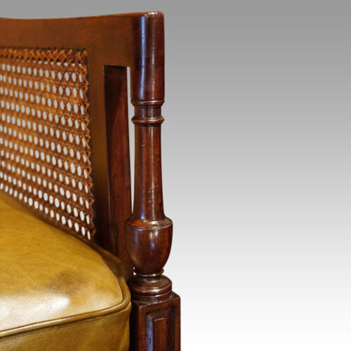 Regency mahogany bergere library chair arm detail