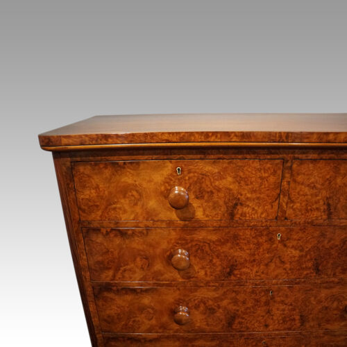 Victorian burr walnut chest of drawers top drawer
