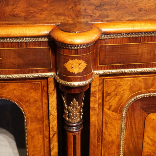 Victorian inlaid walnut credenza capital
