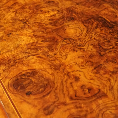 Victorian inlaid walnut credenza top detail