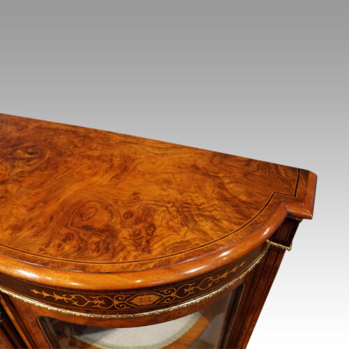 Victorian inlaid walnut credenza top end