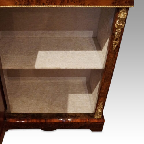 Victorian walnut and sevres pier cabinet interior