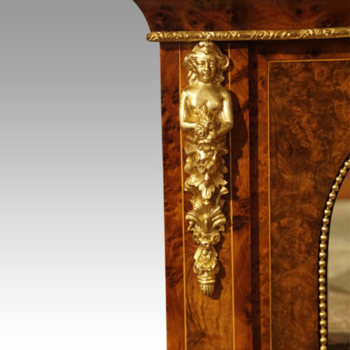 Victorian walnut and sevres pier cabinet mount detail