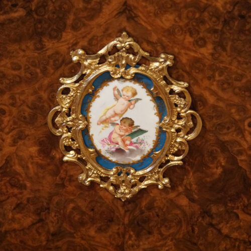 Victorian walnut and sevres pier cabinet porcelain mount