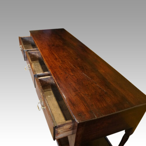 Antique oak pot board dresser base triple arch drawers open