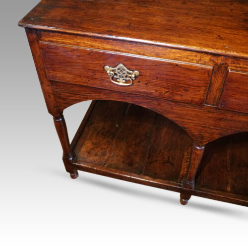 Antique oak pot board dresser base triple arch end drawer