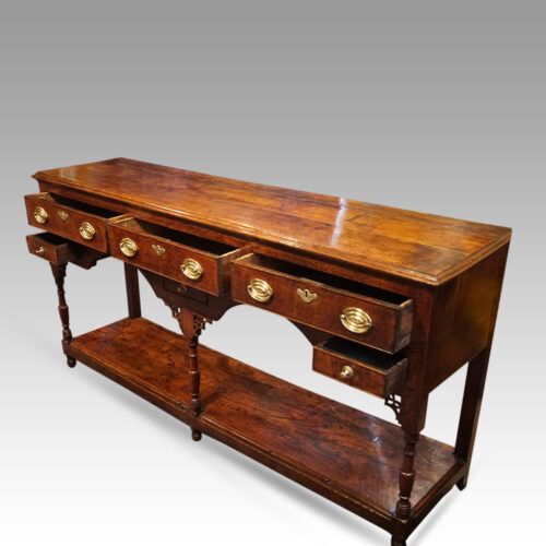 Antique oak pot board dresser base small drawers open
