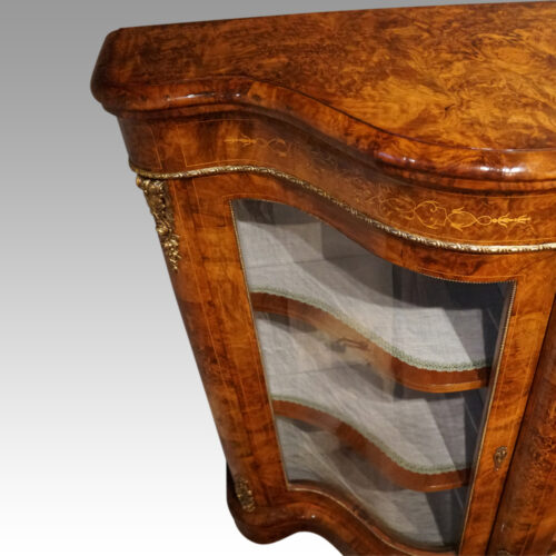 Victorian inlaid walnut credenza top edge