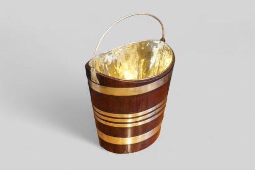 Antique brass bound mahogany ash bucket angle