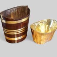Antique brass bound mahogany ash bucket liner
