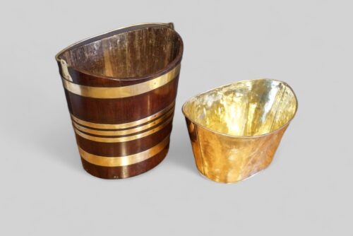 Antique brass bound mahogany ash bucket liner