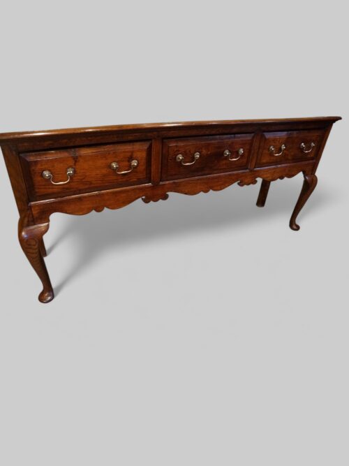 Antique oak cabriole leg dresser base angle