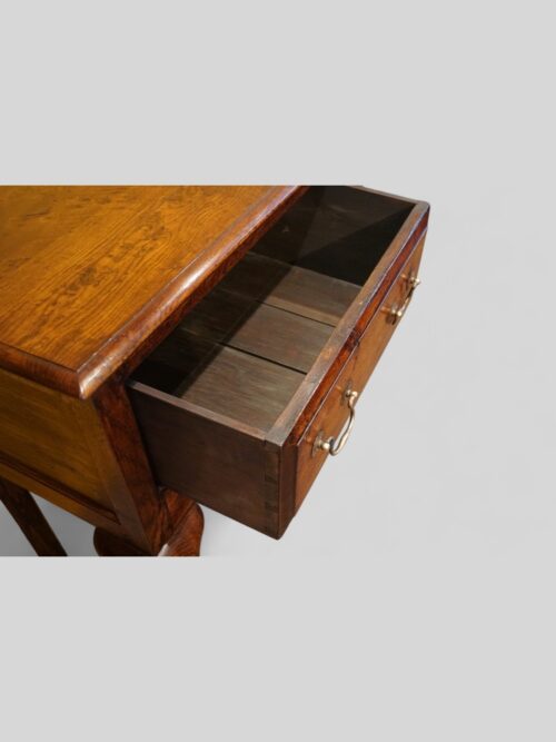 Antique oak cabriole leg dresser base drawer open