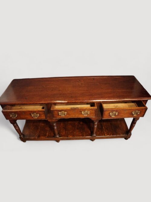 Antique oak pot board dresser drawers open