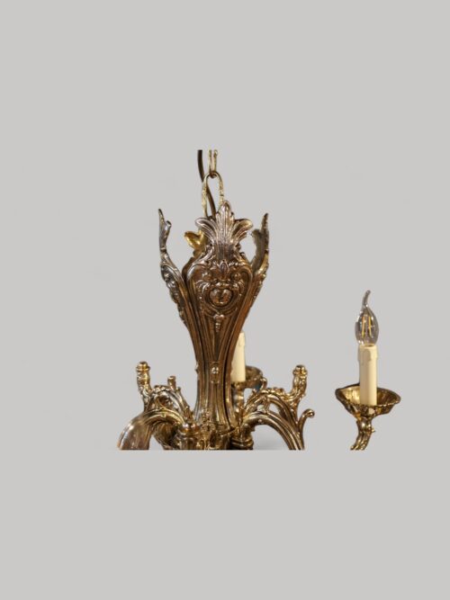 Brass cast 6 branch chandelier column detail
