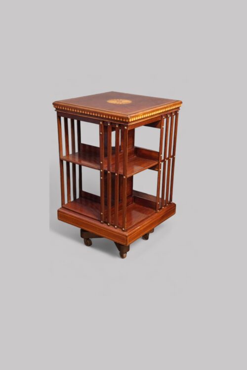 Edwardian inlaid revolving bookcase