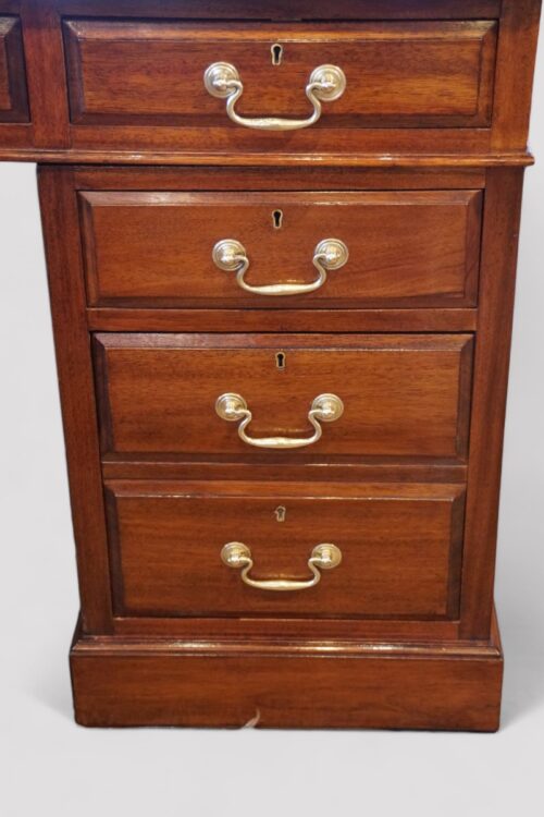 Edwardian mahogany pedestal desk 153cms drawer fronts