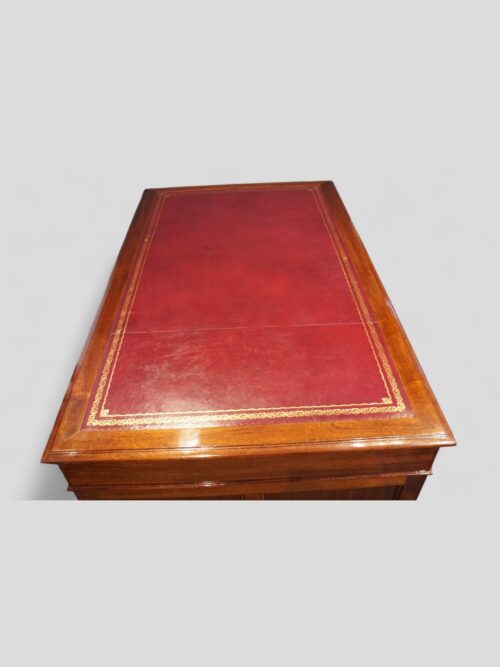 Edwardian mahogany pedestal desk 153cms leather top