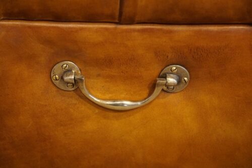 Victorian buttoned leather ottoman carrying handle