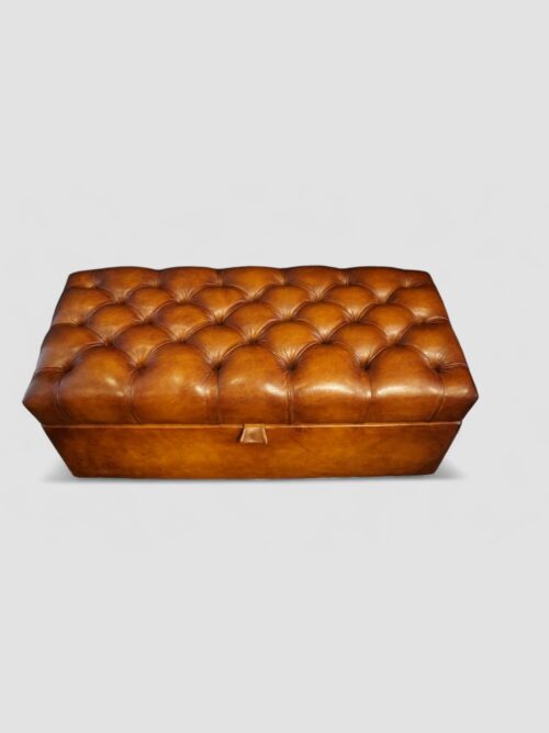 Victorian buttoned leather ottoman top view