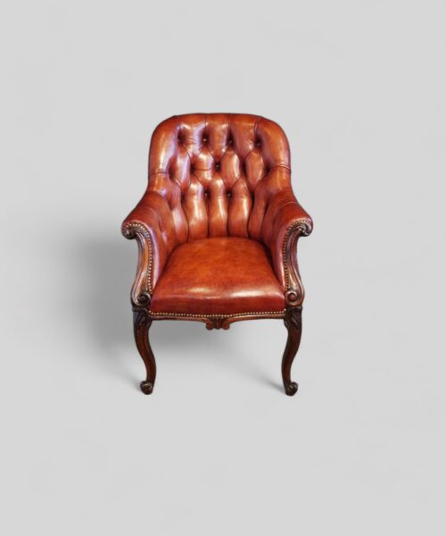 Victorian rosewood button leather library chair
