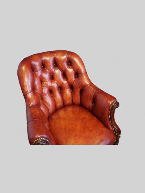 Victorian rosewood button leather library chair seat