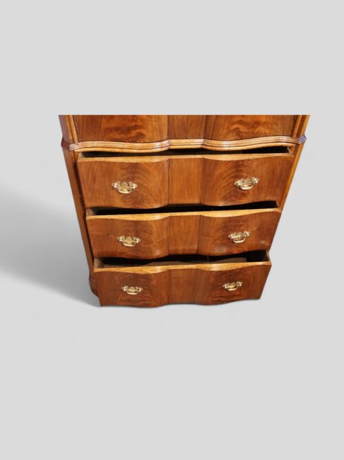 Walnut tallboy drawers open