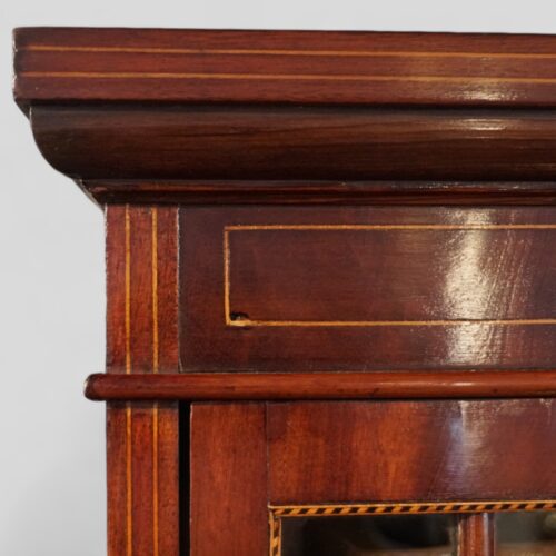 Edwardian mahogany curio cabinet and bookcase cornice