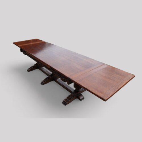 Massive oak refectory draw leaf table top downward