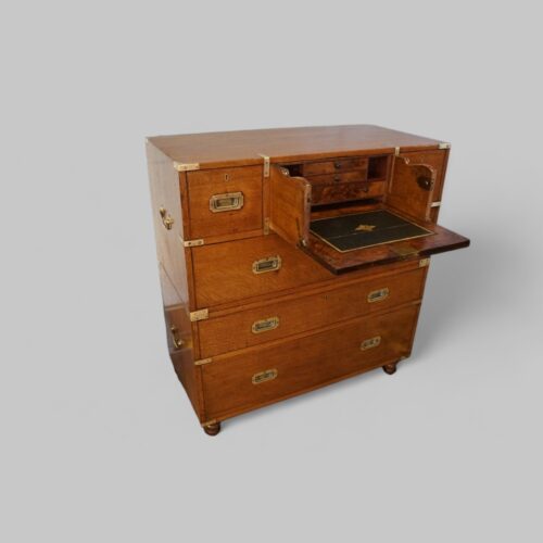 Victorian oak secretaire campaign chest angle view