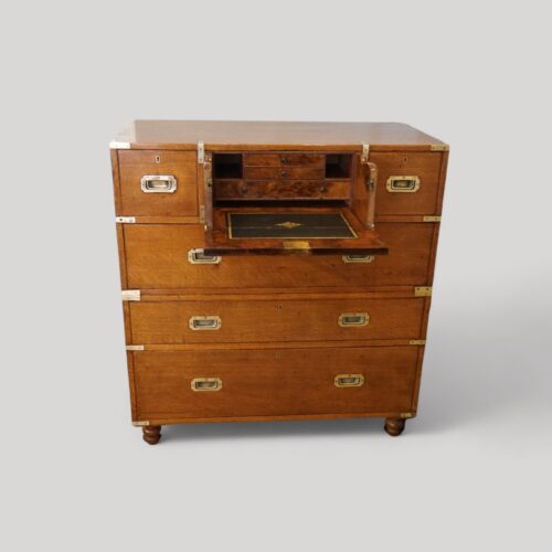 Victorian oak secretaire campaign chest drawer open