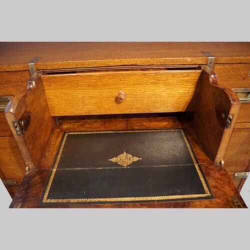 Victorian oak secretaire campaign chest interior