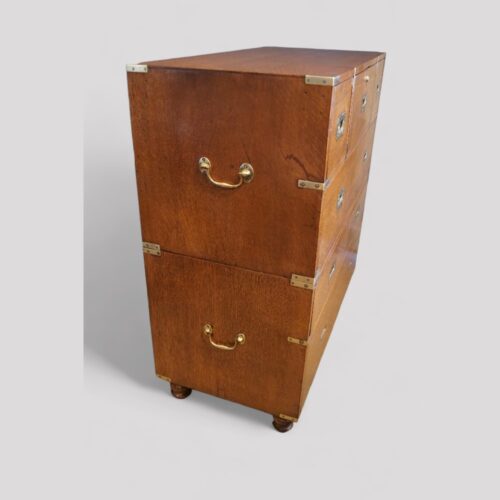 Victorian oak secretaire campaign chest side