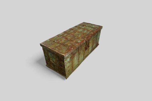 Antique decorated teak trunk at angle