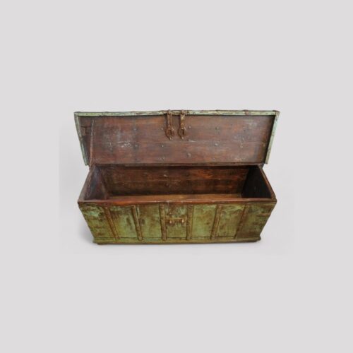 Antique decorated teak trunk interior