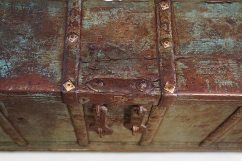 Antique decorated teak trunk ironwork