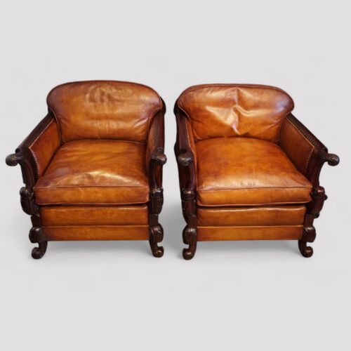 Pair of Edwardian leather club chairs
