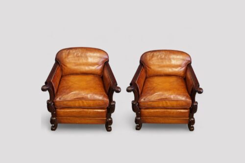 Pair of Edwardian leather club chairs front