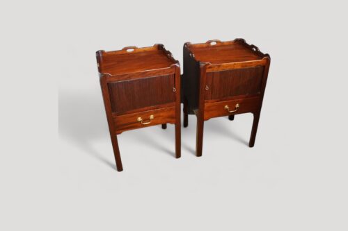 Pair of mahogany tray top bedsides angle