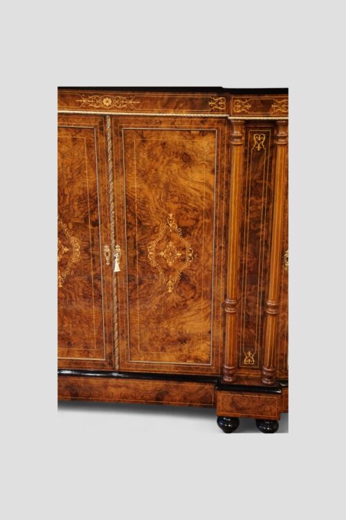 Victorian inlaid walnut credenza door panel