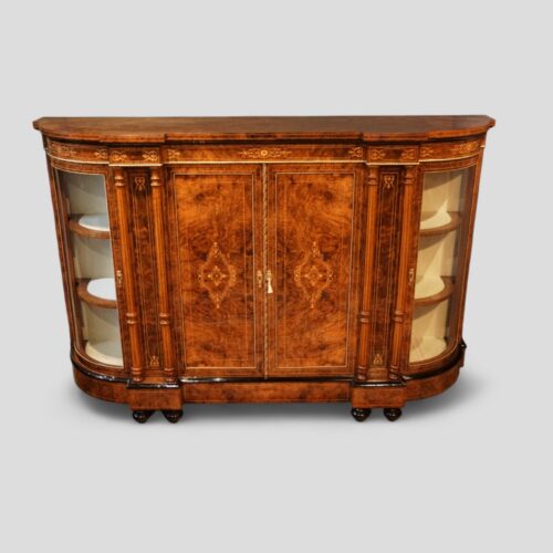 Victorian inlaid walnut credenza front