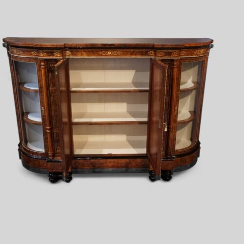 Victorian inlaid walnut credenza interior