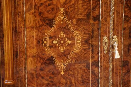 Victorian inlaid walnut credenza panel door