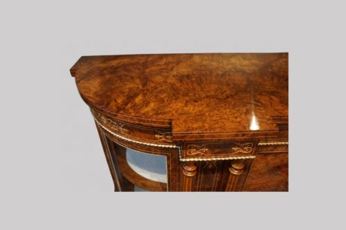 Victorian inlaid walnut credenza top end