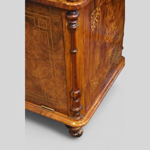 Victorian inlaid walnut drinks cabinet corner column