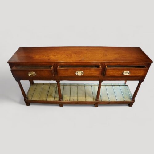 Antique oak painted pot board dresser base down view