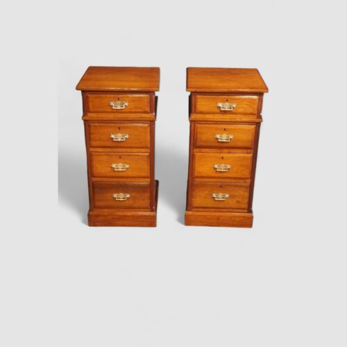 Pair of Edwardian walnut bedside chests